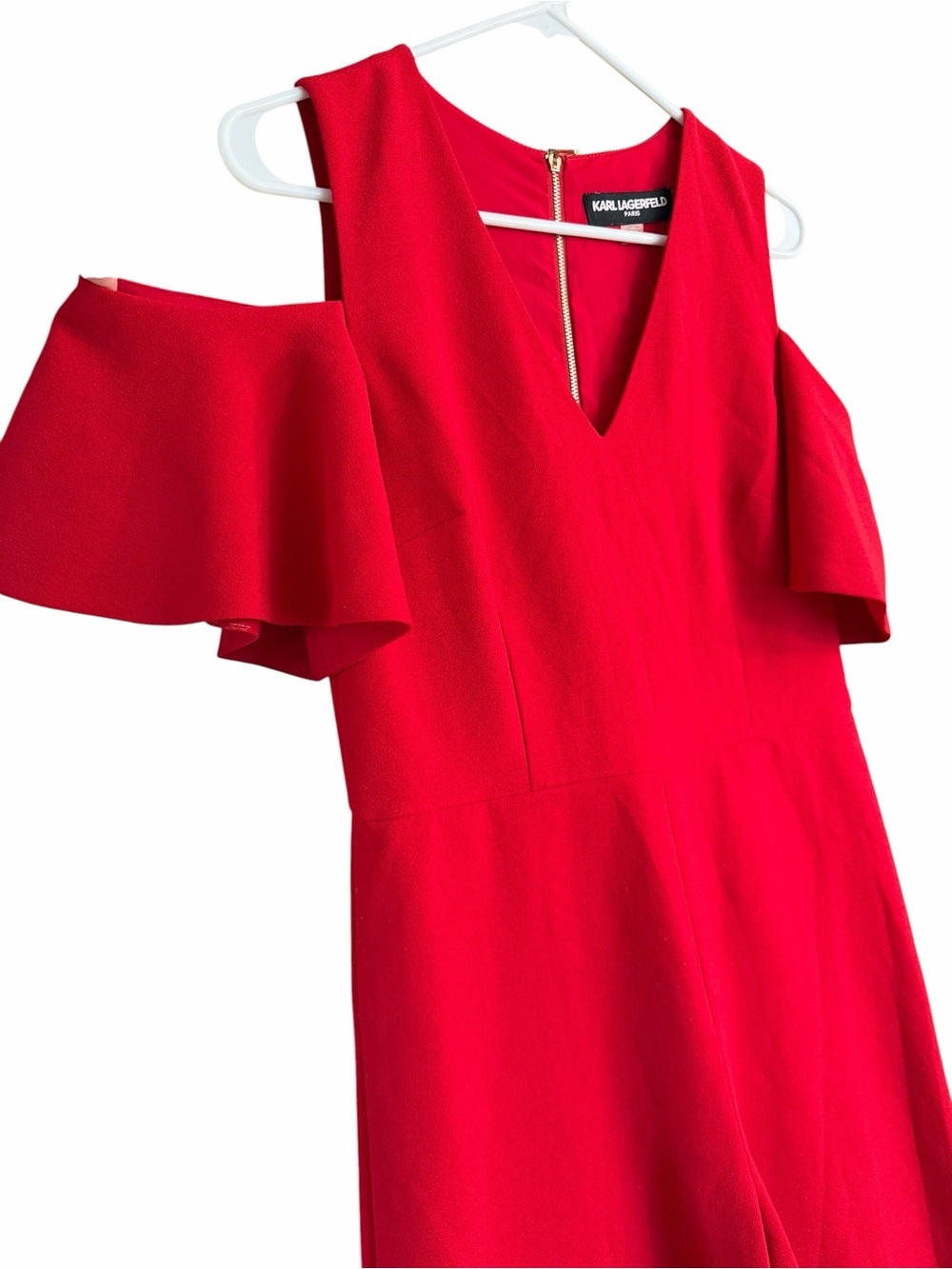 Karl Lagerfeld Red Cold-Shoulder Wide-Leg Jumpsuit - Picture 3 of 7
